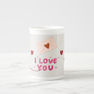 „Ich liebe Dich“ Romantischer Liebesbrief Bone Chi Porzellantasse