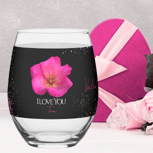 Ich liebe Dich - Rose - Personalisierter Valentins Weinglas Ohne Stiel