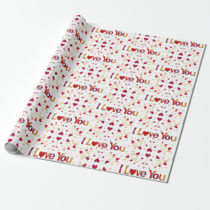 ICH LIEBE DICH Rotes Herz Goldene Schleife Vintage Geschenkpapier