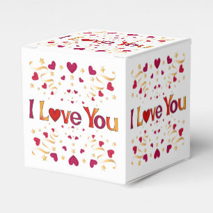 ICH LIEBE DICH Rotes Herz Goldene Schleife Vintage Geschenkschachtel