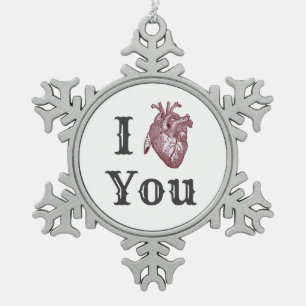 Ich liebe Dich Schneeflocken Zinn-Ornament