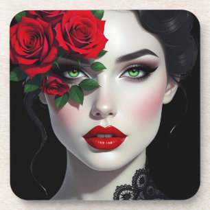 Ich liebe dich Schöne Frau mit roter Rose Getränkeuntersetzer