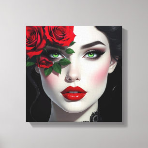 Ich liebe dich   Schöne Frau mit roter Rose Leinwanddruck