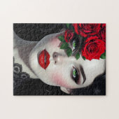 Ich liebe Dich | Schöne Frau mit roter Rose Puzzle (Horizontal)