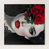 Ich liebe Dich | Schöne Frau mit roter Rose Puzzle (Horizontal)