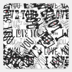 ICH LIEBE DICH Scramble-Typografie Valentinstag-Au Quadratischer Aufkleber