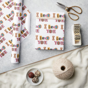 'Ich liebe Dich' Scrapbook-Lettering Hochzeit Weiß Geschenkpapier