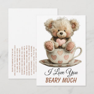 Ich liebe dich sehr auf Postkarte mit Bär im Beche