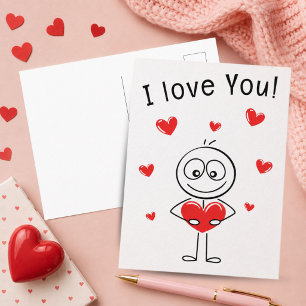 Ich liebe dich Stockfigur Süße Herzen Postkarte