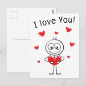 Ich liebe dich Stockfigur Süße Herzen Postkarte (Vorne/Hinten)