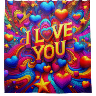 Ich liebe dich strahlender Farbwirbel Duschvorhang