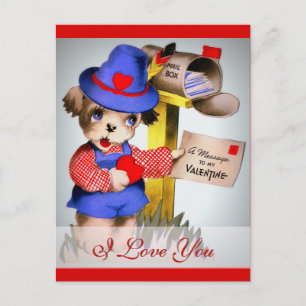 Ich liebe dich süße Vintage-Valentinstag-Hundebrie Feiertagspostkarte