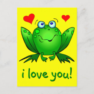 Ich liebe dich süßer Cartoon-Frosch Herzen Gelb Postkarte