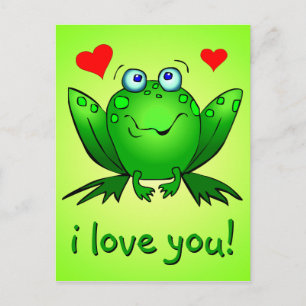 Ich liebe dich süßer grüner Cartoon-Frosch Herzen Postkarte