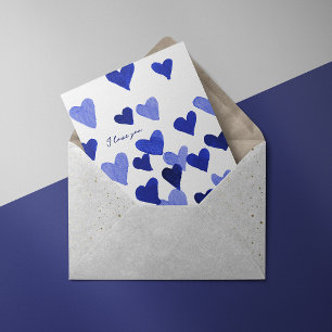 Ich liebe dich Watercolor Hearts – blaue Karte
