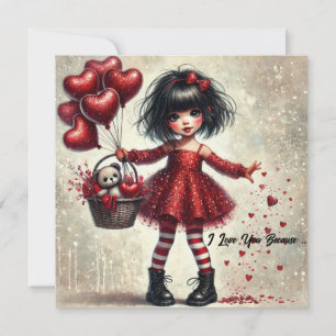 Ich liebe dich wegen kleiner Mädchen roter Glitzer Feiertagskarte
