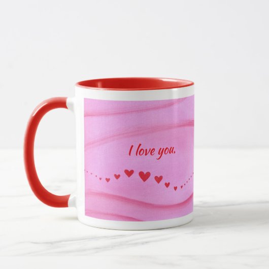 Ich liebe dich, Welle aus roten Herzen personalisi Tasse (Links)