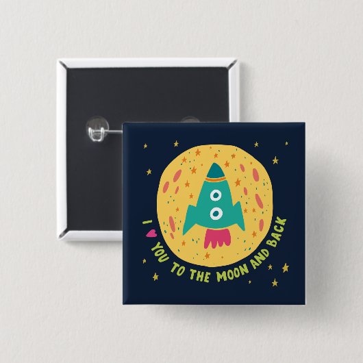 Ich Liebe dich zum Mond und zur Hinterrocketship Button (Vorne & Hinten)