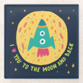 Ich Liebe dich zum Mond und zur Hinterrocketship Glasuntersetzer (Vorderseite)