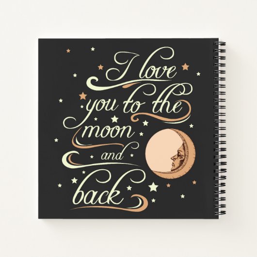 Ich Liebe dich zum Mond und zurück in Schwarz Notizblock (Rückseite)