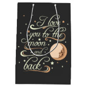 Ich Liebe dich zum Mond und zurück ins Schwarze Mittlere Geschenktüte (Rückseite)