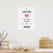 Ich Liebe dich zum Mond und zurück mit rosa Herzen Poster (Küche)