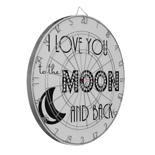 Ich Liebe dich zum Mond und zurück Schwarz-weiß Dartscheibe (Vorderseite Links)