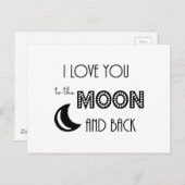 Ich Liebe dich zum Mond und zurück Schwarz-weiß Postkarte (Vorne/Hinten)