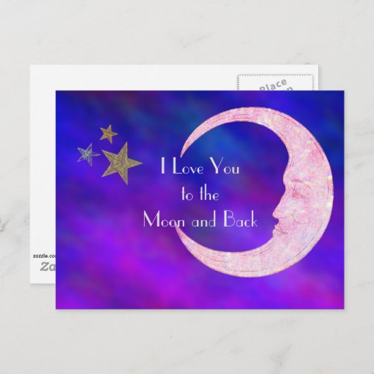 Ich Liebe dich zum Mond und zurück, zum rosa Bling Postkarte (Vorne/Hinten)