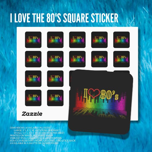Ich Liebe die 80er Jahre Quadratischer Aufkleber