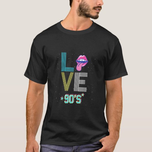 Ich Liebe, die 90er Retro sieht Lippen in den 1990 T-Shirt (Vorderseite)