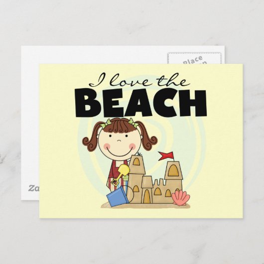 Ich Liebe die Beach Brünett Girl Tshirts und Gesch Postkarte (Vorne/Hinten)