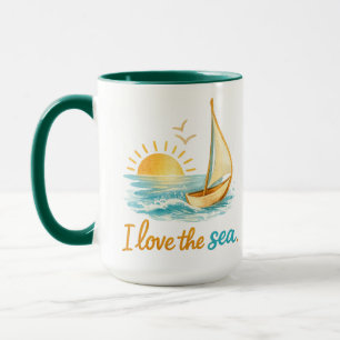 Ich liebe die Meeres-Segelboot-Sonnenuntergangs-Oz Tasse