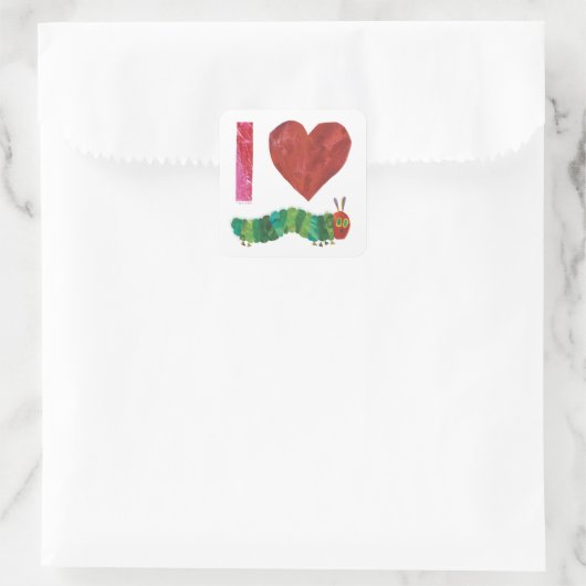 Ich Liebe die sehr hungrige Raupe Quadratischer Aufkleber (Tasche)