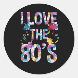 Ich Liebe die Vintagen Retro-Aquarellen der 80er J Runder Aufkleber