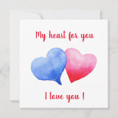 Ich Liebe dir Aquarell-Rot-Blau-Herz (Vorderseite)