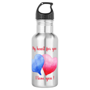 Ich Liebe dir Aquarell-Rot-Blau-Herz Edelstahlflasche