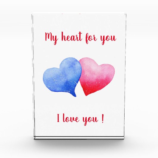Ich Liebe dir Aquarell-Rot-Blau-Herz Fotoblock (Vorderseite)