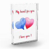 Ich Liebe dir Aquarell-Rot-Blau-Herz Fotoblock (Links)