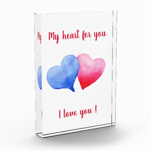 Ich Liebe dir Aquarell-Rot-Blau-Herz Fotoblock (Links)
