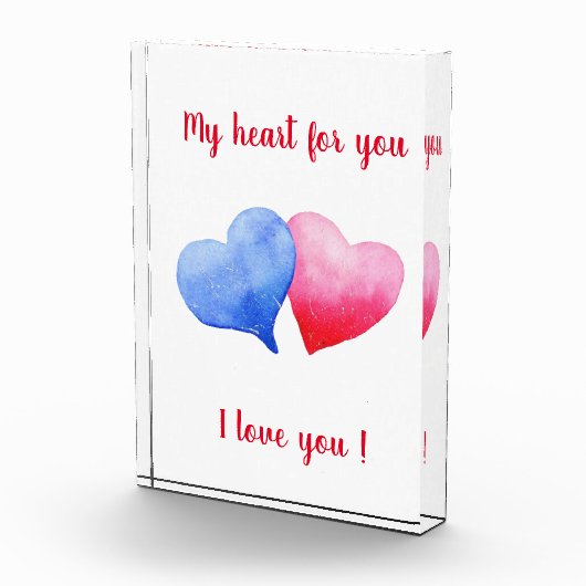 Ich Liebe dir Aquarell-Rot-Blau-Herz Fotoblock (Rechts)