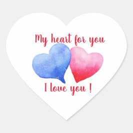 Ich Liebe dir Aquarell-Rot-Blau-Herz Herz-Aufkleber