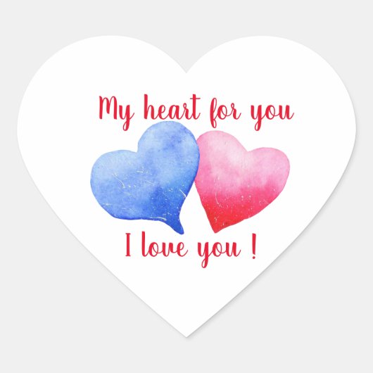 Ich Liebe dir Aquarell-Rot-Blau-Herz Herz-Aufkleber (Vorderseite)