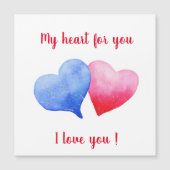 Ich Liebe dir Aquarell-Rot-Blau-Herz Magnetkarte (Vorderseite)