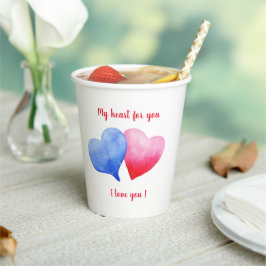 Ich Liebe dir Aquarell-Rot-Blau-Herz Pappbecher