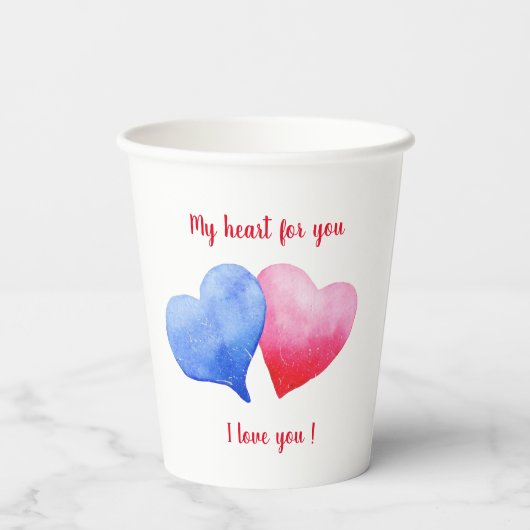 Ich Liebe dir Aquarell-Rot-Blau-Herz Pappbecher (Rückseite)