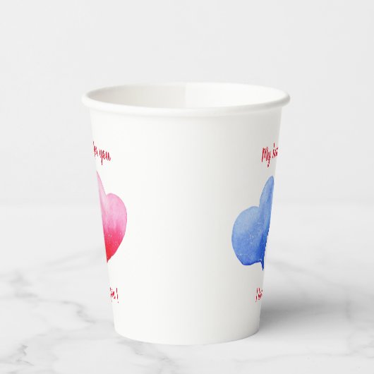 Ich Liebe dir Aquarell-Rot-Blau-Herz Pappbecher (Links)