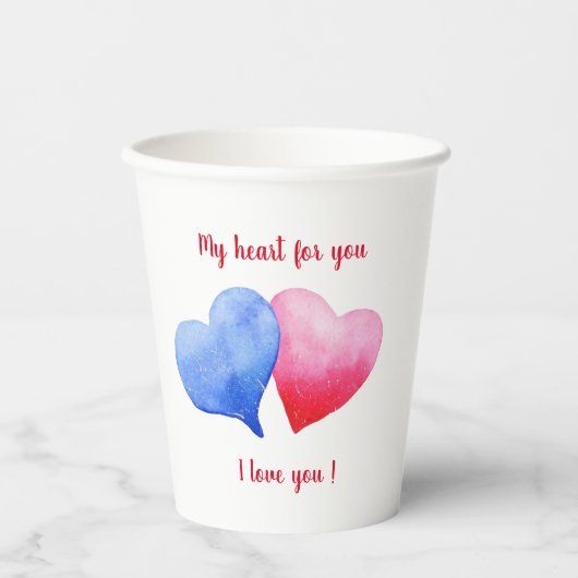 Ich Liebe dir Aquarell-Rot-Blau-Herz Pappbecher (Vorderseite)