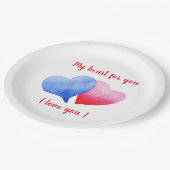 Ich Liebe dir Aquarell-Rot-Blau-Herz Pappteller (Schrägansicht)