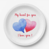 Ich Liebe dir Aquarell-Rot-Blau-Herz Pappteller (Vorderseite)